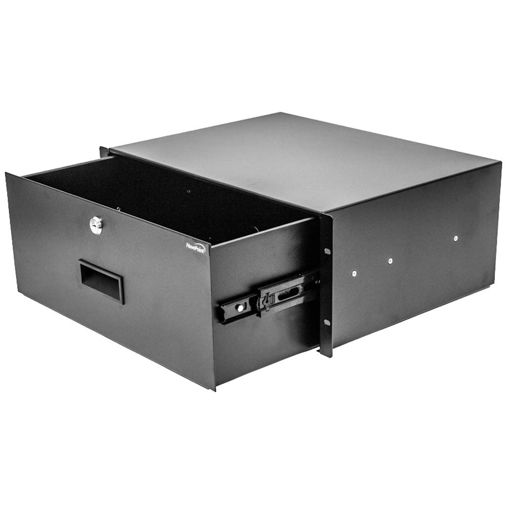 Cajón de montaje de estantería NavePoint para estuche de gabinete de servidor de 19 pulgadas o DJ con bloqueo y llave 4U negro