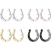 Dreuyet 4 Pairs Stainless Steel Horseshoe Stud Earrings Cute Minimalist U-Shaped Horseshoe Horse Stud Earrings Horse Animal Lover Jewelry Gifts