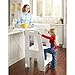 Guidecraft Kitchen Helper Tower Step-Up - White: Kids' Wooden, Adjustable Height, Step Stool with Safety Rails for Little Children - Toddler Learning Furniture