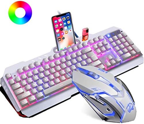 Guanwen Gaming Mechanical Feel Keyboard and Mouse Set, Rainbow Backlight Wired USB Multimedia Keyboard + 3200 DPI Optical Mute Mouse for Win10/8/7/ Mac OS/XP
