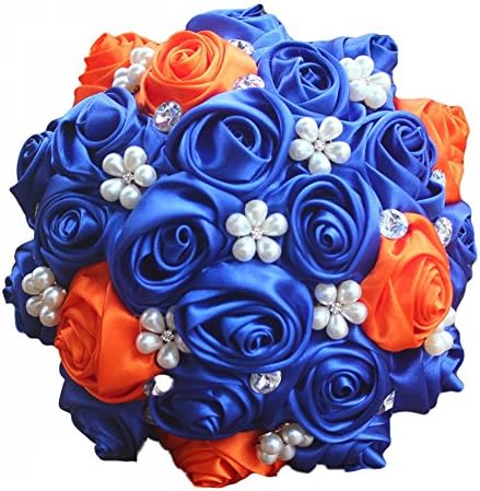 KUPARK Satin Rose Wedding Bride Bridal Bouquet Bridesmaid Brooch Bouquet Decor Crystal Rheinstone Pearl Wedding Flower Gift for Valentine's Day with Wrist Flower