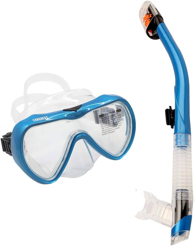 TAKEBEST Snorkel Set Anti-Fog Snorkel Diving Mask Panoramic Wide View Tempered Glass, Easy Breathing Anti-Leak Dry Top Snorkel Professional Snorkeling Set for Adult Youth