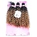 FRELYN Loose Wave Synthetic Hair Weave Bundles with Closure Ombre Color T1B/27 Black to Dirty Blonde 16 18 20 Inches Bundles with Lace Closure