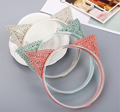BYP Lace Knitting Baby Girls Headband Hair Band Cute Cat's Ear Shape Headdress Elastic Hair Accessories (pink) - Thumbnail 7
