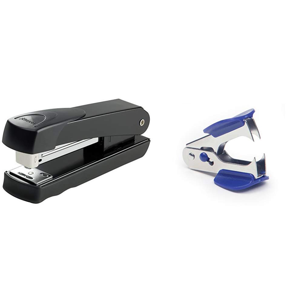 Rexel Meteor Half Strip Stapler, 20 Sheet Capacity, Metal Body, Black, 2100019 &Rapesco SR4SLDA Office Staple Remover, Random Black/Blue, Pack of 1