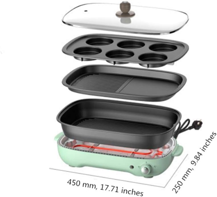 review Nye Smoke-Free Barbecue Grill, Removable Grille Plate, 1200W high-Power Portable Electric Grill with Tempered Glass Cover. Green