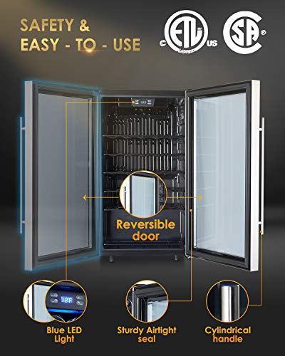 Amaste-Wine-Fridge-34-Bottle-Single-Zone-Wine-Cooler-Freestanding-Wine-Refrigerator-Double-Pane-Anti-UV-RaysAnti-frost-Tempered-Glass-Door-High-Efficiency-Compressor-Chrome-Racks-Blue-LED-Light-Revers