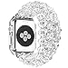 Beaded Watch Band with Bling Metal Case, Elastic Handmade Crystal Bracelet Jewelry Replacement Strap Shock-proof Rhinestone Protective Cover for Watch 42mm Series 3,2,1 (Silver, 42mm)