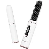 MAXGROOM Cordless Hair Straightener Brush, Portable Hair Straightening Brush for Travel, Hot Straightener Comb for Women with LED Display, Type-C Rechargeable, Anti-Scald (White)