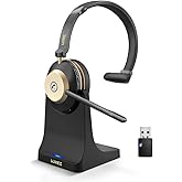 Wireless Headset with Mic, Noise Cancelling Headphones for Work/Trucker Bluetooth Headsets V5.3 / Best for Work from Home/Office/Computer/Phone/Zoom,Call Center. Auto Switch BTW 2 Device,Mute Button.