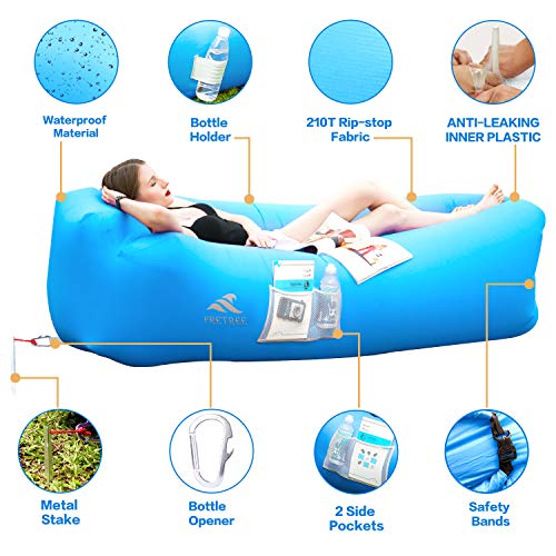 FRETREE Inflatable Lounger Air Sofa Hammock - Portable Anti-Air Leaking & Waterproof Pouch Couch and Beach Chair Camping Accessories for Parties, Travel, Camping, Picnics, Pool, Large, Blue