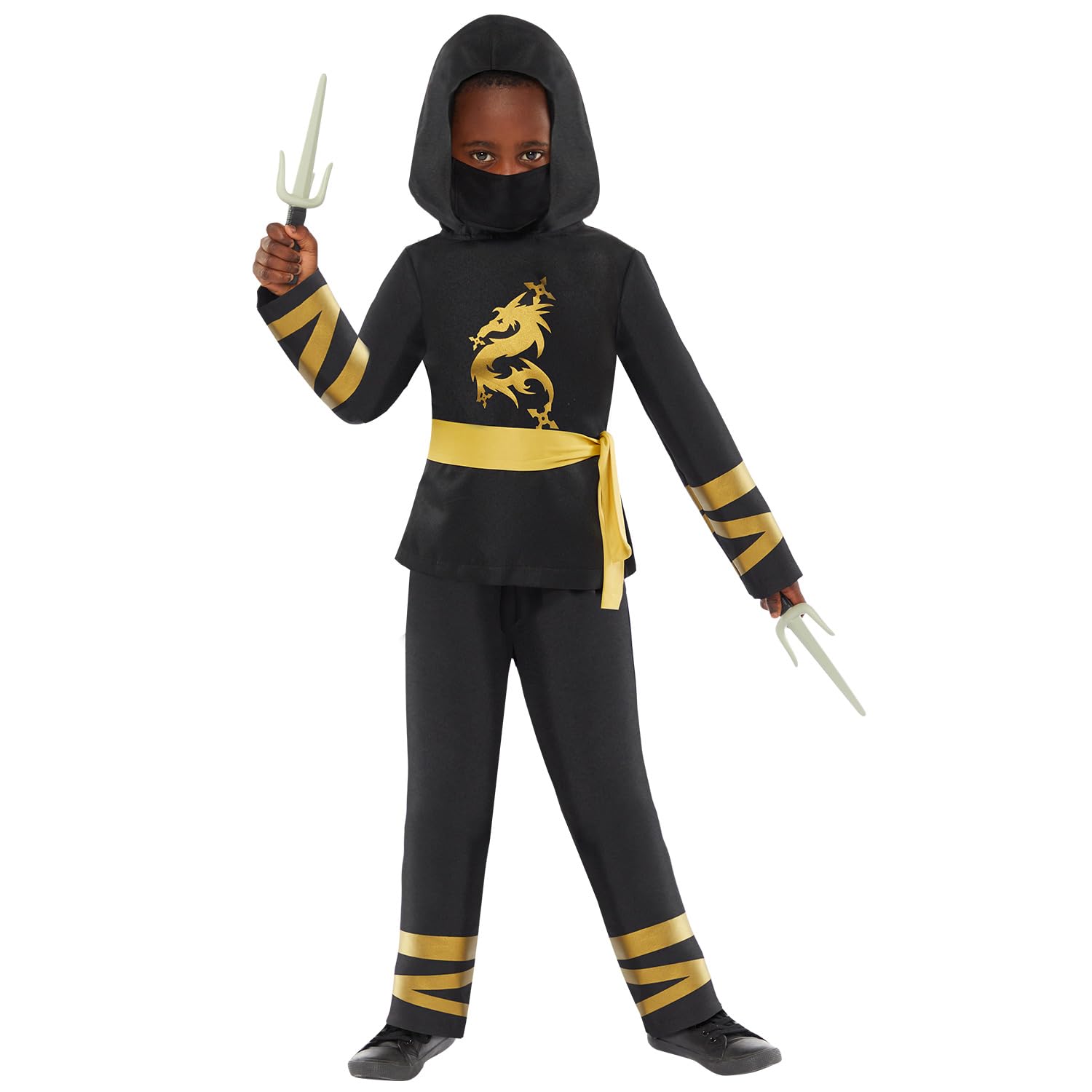 Amscan 9918386 - Unisex Kids Gold Warrior Ninja Fancy Dress Costume Age: 8-10 Yrs