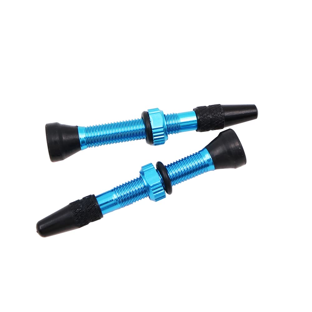 ANCLLO 2Pcs Bicycle Aluminum Alloy Tubeless Presta Valve Stem 40mm Tire French Valve with Black Plastic Cap Dust Covers for Vacuum Tire of Mountain Road Bike - Blue