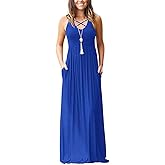 LILBETTER Women's Sleeveless Racerback Loose Plain Maxi Dresses Casual Long Dresses with Pockets