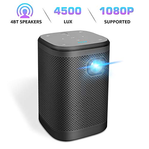 Projector Portable 4500 Lumens DLP 1080P Supported Video Projector Audio 200″ Home Theater Outdoors Gaming Mini Projectors BT WiFi Type-C HDMI USB SD Built-in Stereo Speakers- Black