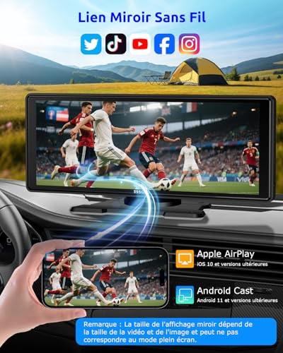 ESSGOO Écran Carplay Voiture, Supporte A-pple Carplay sans Fil et Android Auto, Écran Tactile IPS de 10.26 Pouces avec Capteur de Lumière, Prend en Charge Mirror Link, Assistants G-oogle et Siri