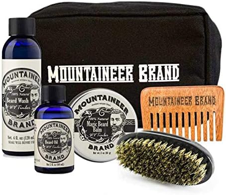 Canvas Dopp Beard Care Kit by Mountaineer Brand: All-Natural, Complete Beard Care in one Kit (Timber) Includes: Beard Oil, Beard Balm, Beard Wash and Beard Brush with Canvas Dopp Bag & FREE Beard Comb