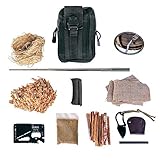 Survival Emergency Fire Starting Kit Ferro Rod Fatwood Solar Lighter Knife Char Cloth Pocket Bellows14in1 Multitool Fatwood Dust Backpacking Hiking Camping Scouting Survivalist