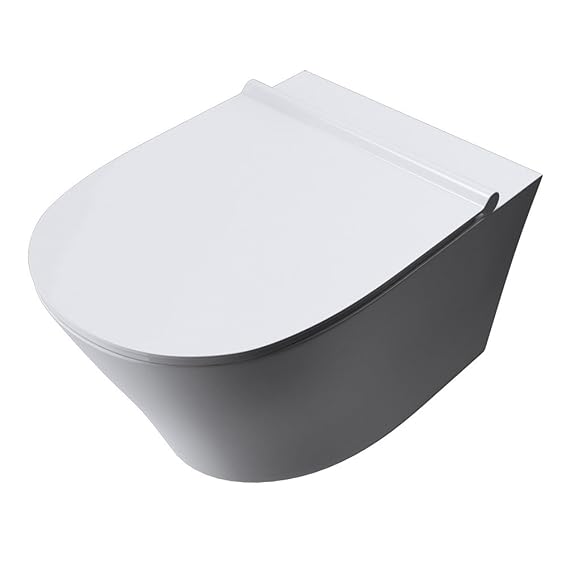 Sogood 36x52x35cm Toilette Aachen501 aus Keramik mit Silent-Close-Absenkautomatik und flachem Toilettendeckel Wand-WC Hänge-W