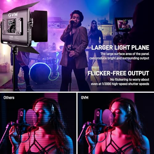 GVM 50W RGB LED Video Light, 680RS LED Panel Light with APP Control, Studio Lighting with 8 Stage Lighting Effects Lighting Kit for Youtube, 3200K-5600K, CRI 97+