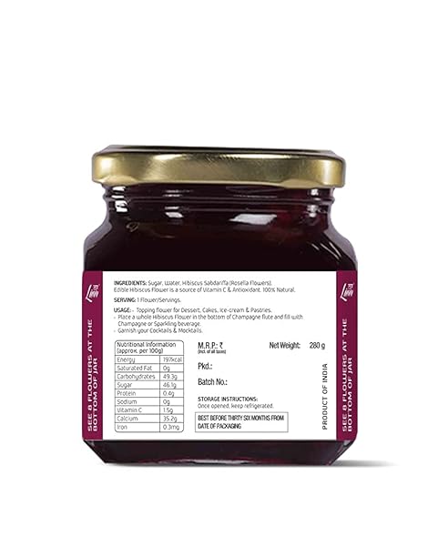 EDIBLE HIBISCUS FLOWERS PACKED IN GLASS JAR, DESSERT TOPPING, 100% NATURAL WITH NO ARTIFICIAL COLOR & NO PRESERVATIVES, 250G, 8 FLOWERS