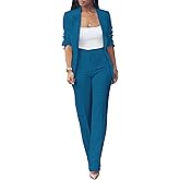 HuiSiFang Womens Fall Fashion 2 Piece Blazer Sets Open Front Blazers and Slim Fit Pants Suits Set