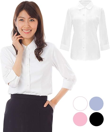 Amazon Qx ワイシャツ レディース 事務服 ブラウス レディース 七分袖 オフィス ビジネス シャツ レディース 就活 通勤 Ol 形状記憶 ストレッチ 7分袖 ブラウスシャツ レディース レギュラー衿 白 黒 サックス ピンク七分袖 ホワイト 23abr シャツ ブラウス 通販