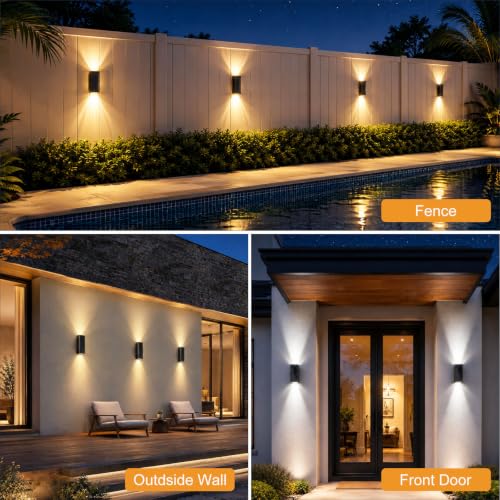 Lacasa Luz Solar Exterior de Pared, 2 Pack 2 Modos Luces Solares Apliques | 2 Colores en 1 (2700K/6500K), Impermeable IP65, Up & Down Iluminación Auto On/Off, LED Lampara Solar para Jardin Garaje Patio