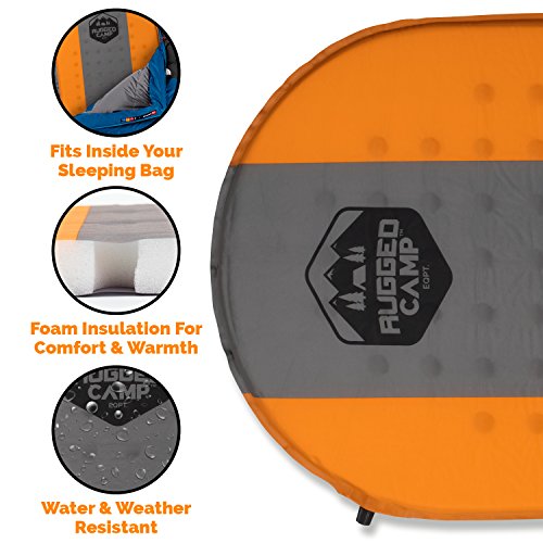 Self Inflating Sleeping Pad - Sleep Comfortably In The Outdoors - Camping Gear and Accessories For Hiking, Backpacking, Travel - Lightweight and Compact Camping Mat by Rugged Camp (orange)
