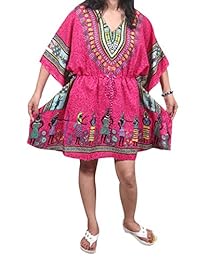 Womens Caftans Top Pink Dashiki African Tribal printed V-neck Cruise Dress xxxl