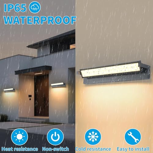 52W LED Wall Sconce, Interior and Exterior Wall Sconce, 3000K Outdoor Lighting with 350° Rotating Panel, Outdoor Wall Light with IP65 Waterproof Protection, Garden and Terrace, Dark Grey