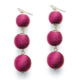 Hot Pink Thread Ball Dangle Earrings Rose Red Bead Tassel Lantern Drop Wedding Earrings for Girls