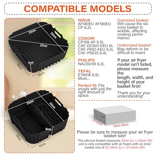 Silicone Mould for Air Fryer, Airfryer Accessory 3 Pieces, Reusable Silicone Base 22×23 cm, for COSORI Turboblaze 6L/5.5L/6.2L/6.4L, PHILIPS NA230/00 6.2L, NINJA AF180EU