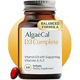 ALGAECAL D3 Complete, Vitamins D3, K2, A &amp; E for Bones, 60 Softgels, 1 Pack | D3 (1000 IU) with A, E, K1, K2 MK-4, K2 MK-7, tocopherols and DeltaGold&reg; tocotrienols for bone, kidney, &amp; immune support