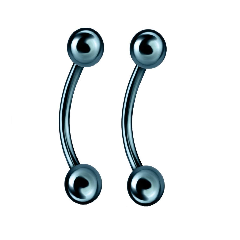 PiercedOff Lite Blue Titanium IP over 316L Surgical Steel 1.6mm Curved Barbell with 4mm Balls - Length 10mm - Sold as a Pack of 2 Barbells
