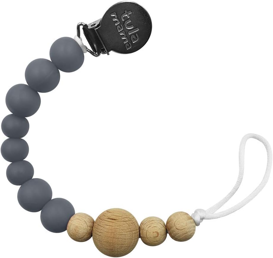 Tulamama Pacifier Clip for Boys & Girls, Fits Soothie, Mam, Nuk Pacifiers, Teething Toys and More. Made of Food Grade Silicone & CPSC Compliant. Grey