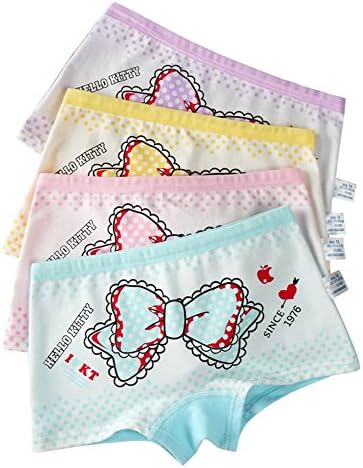 Lucs Girls' Cotton Colorful Cute Assorted Panties 4-Pack Girls Underwear Color Random Toddler Boxers (L(6-8 years old))