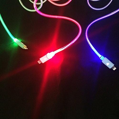 3 Light Up Phone Cords and 12v Car Charger [Bundle] LED Fast Sync Data Charger Cables Works With iPhone 5, 5c, 6, 7 - Automatic Color Changing Technology