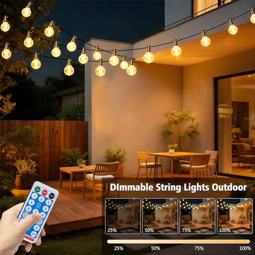 LED Fairy Lights Outdoor Solar 10 m Fairy Lights 25 + 2 G40 Bulbs Timer | Remote control, auto on/off, waterproof, dimmable, 8 modes, garden, patio, wedding, balcony decoration, warm white