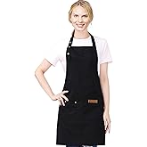 YIUJEFDA Kitchen Cooking Apron for Women Men with Big Pockets Canvas Waterproof Aprons for Server Pottery Artist Chef Apron