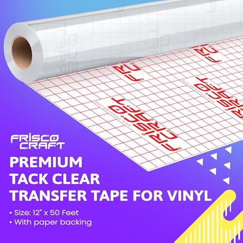 Frisco Craft Premium Tack Clear Transfer Tape for Vinyl with Paper Backing - Perfect for Self Adhesive Vinyl for Signs, Decals, Holographic & More (Original Clear, 12