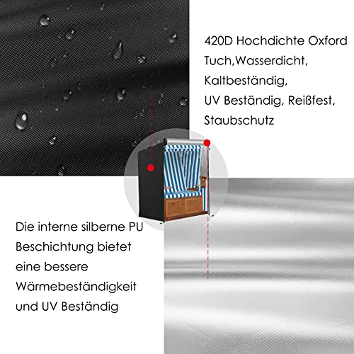 Finew Protective Cover for Beach Chair, Winterproof, Made of 420D Oxford Fabric, 135 x 105 x 175/140 cm, Windproof, UV Resistant, Tear-Resistant, Cover Beach Chair Waterproof (Black)