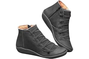 HiGropcore Women's Arch Support Ankle Boots, Womens Vintage Booties with Flat Low Heel, Leather Boots Slip On Casual Sneakers for Ladies