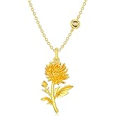 Birth Flower Necklace Birthstone 12 Month Bouquet Pendant Floral S925 Sterling Silver Birth Flower Pendant Jewelry Birthday Mother’s Day Gift