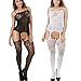 LOVELYBOBO 2-Pack Womens Fishnet Bodystockings Lingerie Striped Open Crotch Plus Size Bodysuits Suspenders (Black/White)