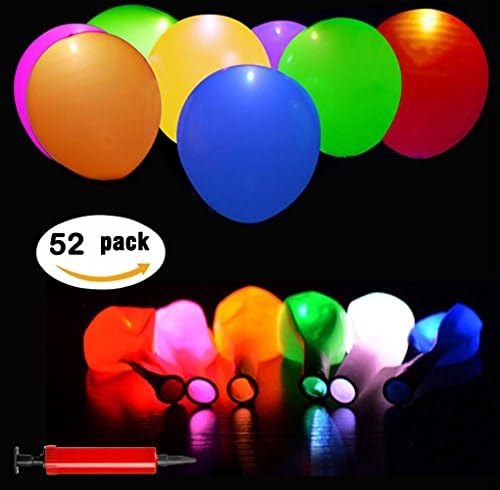 52 Pack LED Balloons with Balloon Pump, Tingtio Flashing LED Light Up Balloons Glow Balloons with Mixed Color Lasts 8-24 Hours Fillable with Helium Air for Party Wedding Birthday Valentine's Day