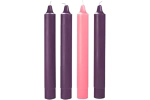 Concordia Supply Advent Pillar Candles 12" x 1.5", Stearin Wax Candlesticks for Religious Activity, Clean Burn Candles, Decorative Candle Sticks for Celebration & Occasion, 3 Purple, 1 Rose