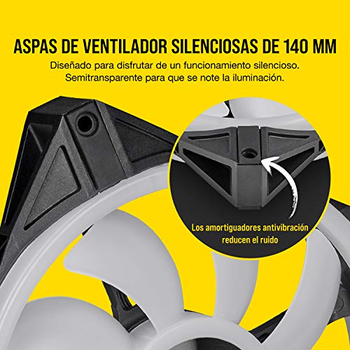 Corsair-iCUE-QL140-RGB-Ventilador-LED-RGB-68-LED-RGB-Direccionables-Individualmente-De-Hasta-1250-RPM-Silencioso-Amortiguadores-Antivibraciones-Paquete-doble-con-Lighting-Node-CORENegro
