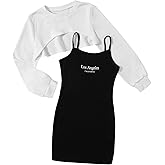 Floerns Girl's 2 Piece Outfit Letter Print Cami Bodycon Dress with Long Sleeve Top