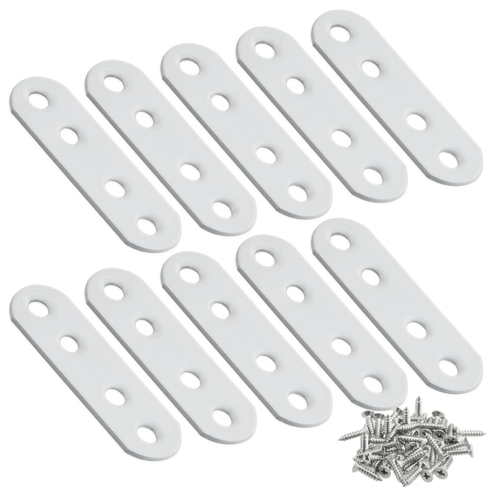 TOVOT 10PCS Flat Brackets Brackets with Screws Mending Plates 4 Holes Flat Brackets Straight Braces for Wood Furniture (55×18MM)